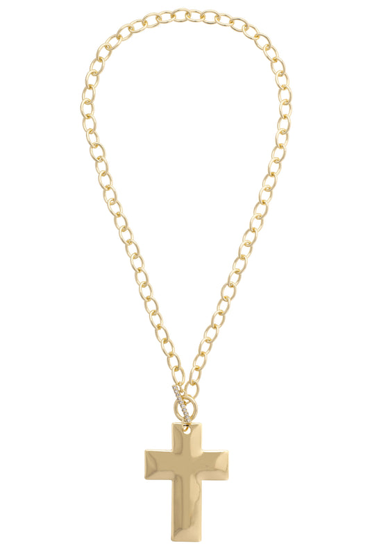 Lizzie Cross Toggle Necklace in Shiny Gold