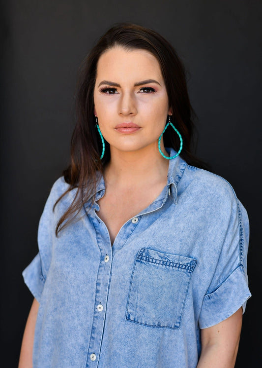 3" Green Turquoise Beaded Hoop Earring On Fishhook