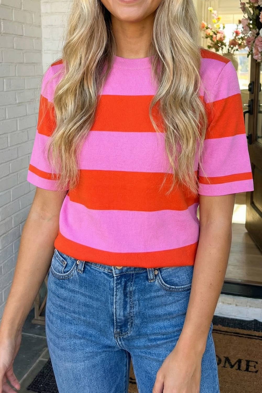Striped Colorblock Striped Knitted T shirt