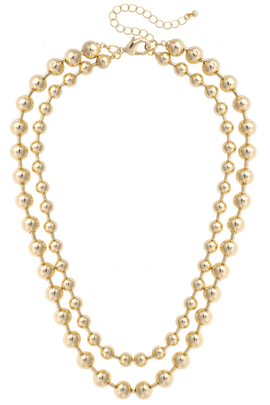 Macie Layered Ball Bead Necklace in Shiny Gold