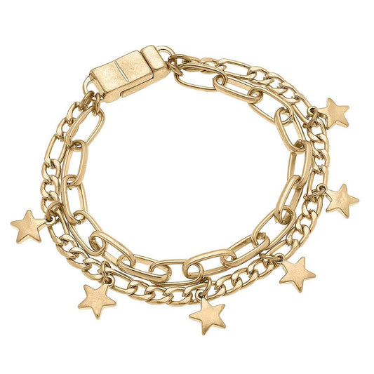 Wilder Star Layered Chain Link Bracelet in Worn Gold