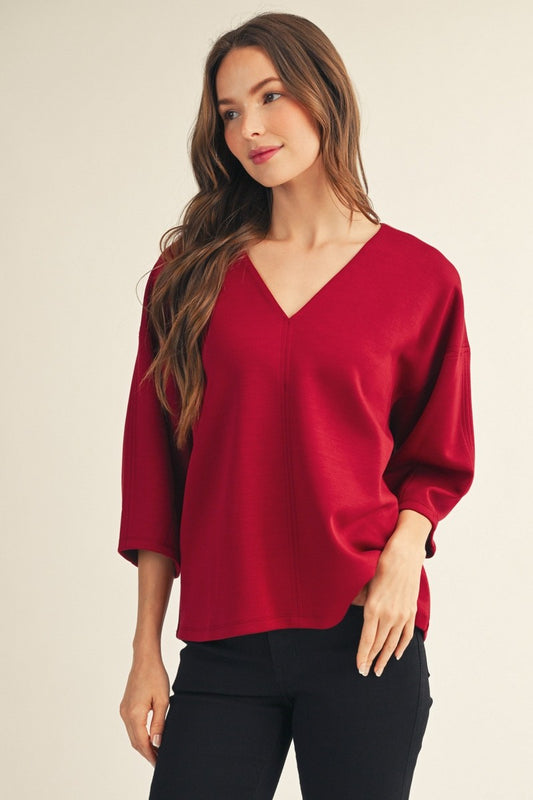 Soft Textured V Neck Solid Top