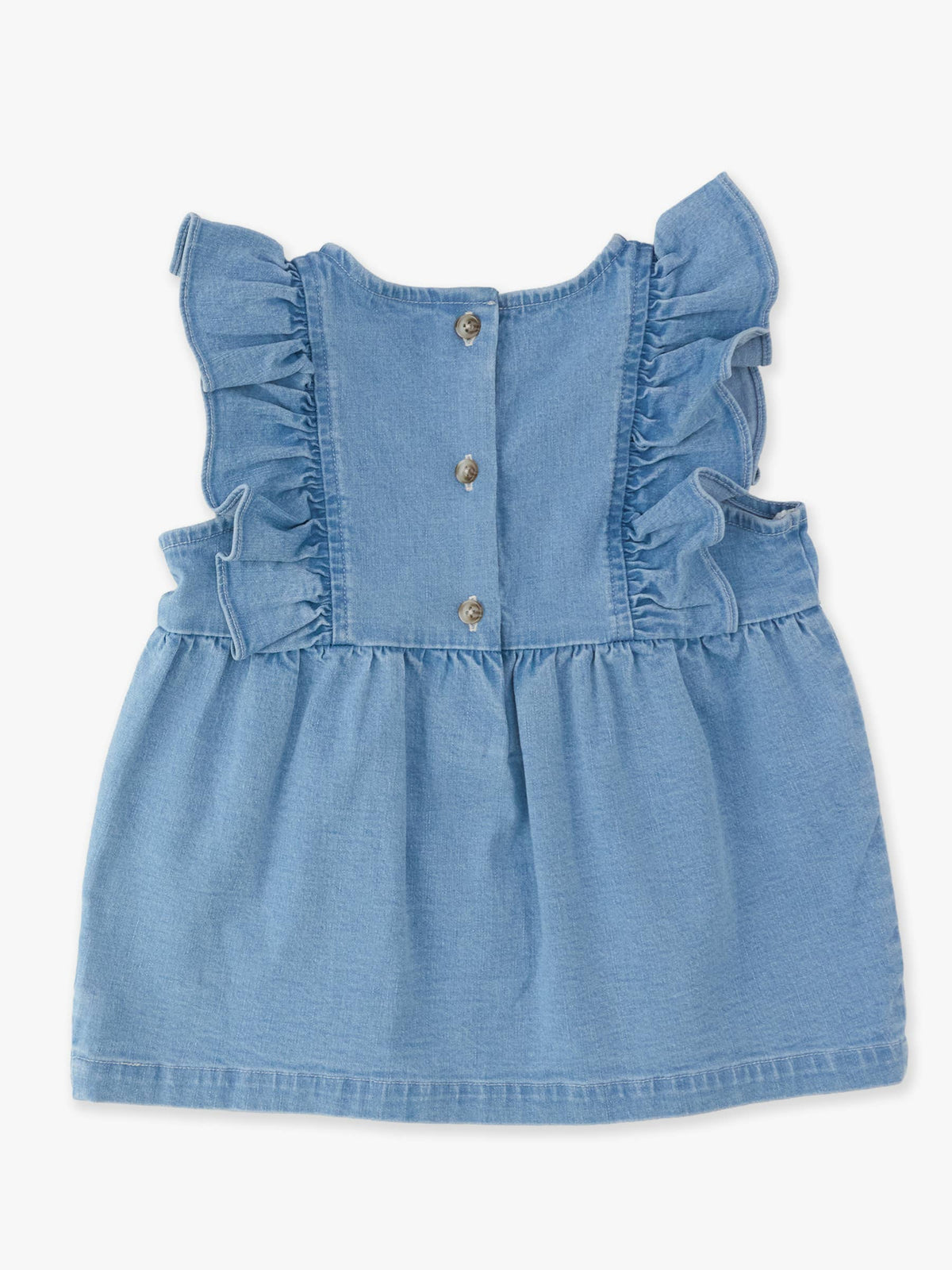Girls Light Wash Stretch Denim Sleeveless Ruffle Top