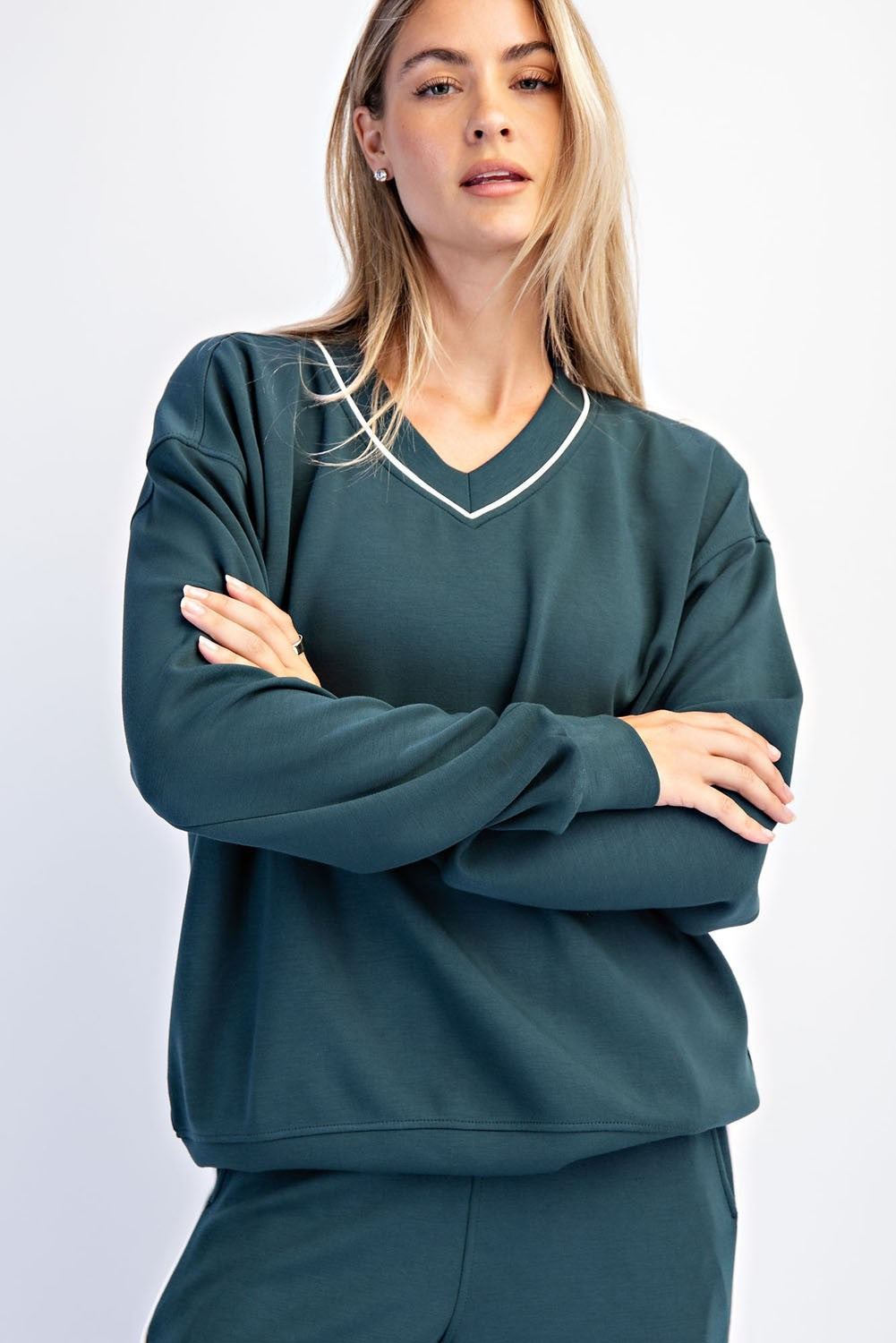 Modal Scuba V Neck Piping Top