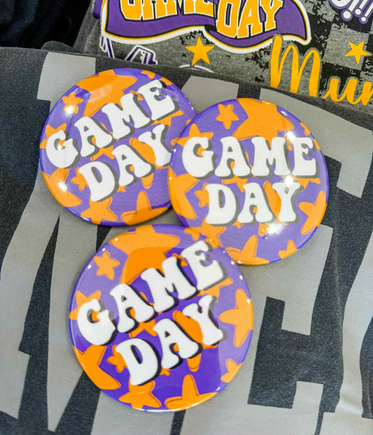 Purple & Gold Game Day Tailgate Buttons | Game Day Pins