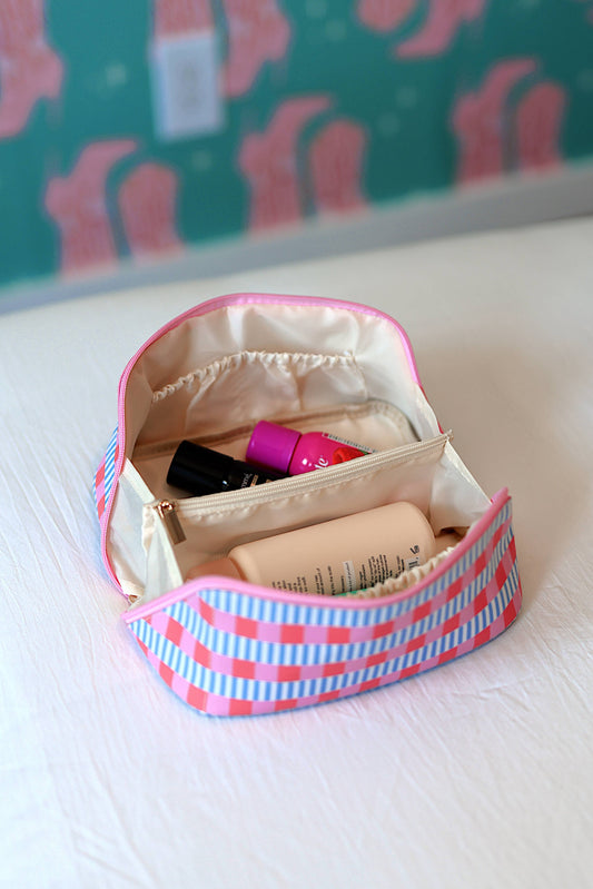 Hold All Make Up Bag - Blaze (Blue/Pink/Orange Checkered)