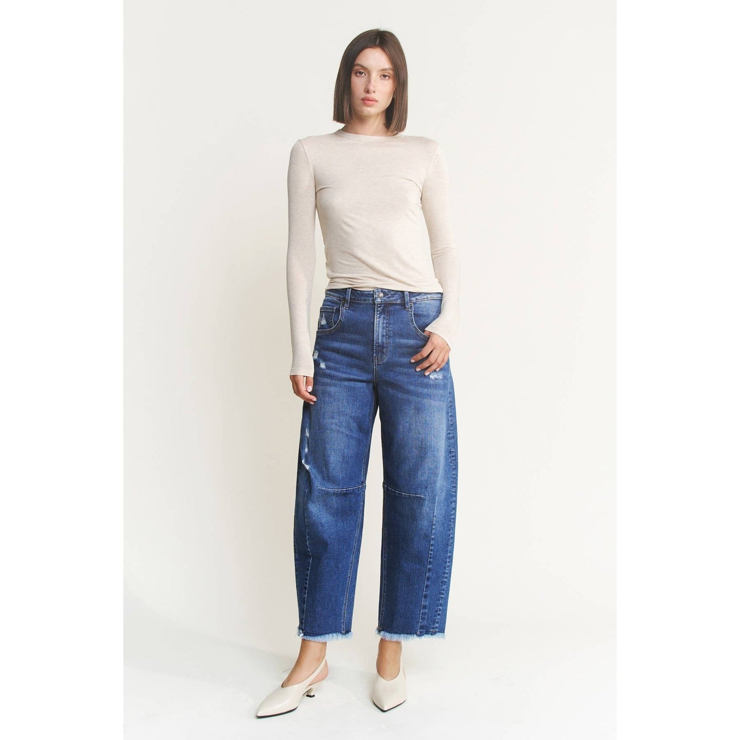 SUPER HIGH DISTRESSED ANKLE BARREL-LEG