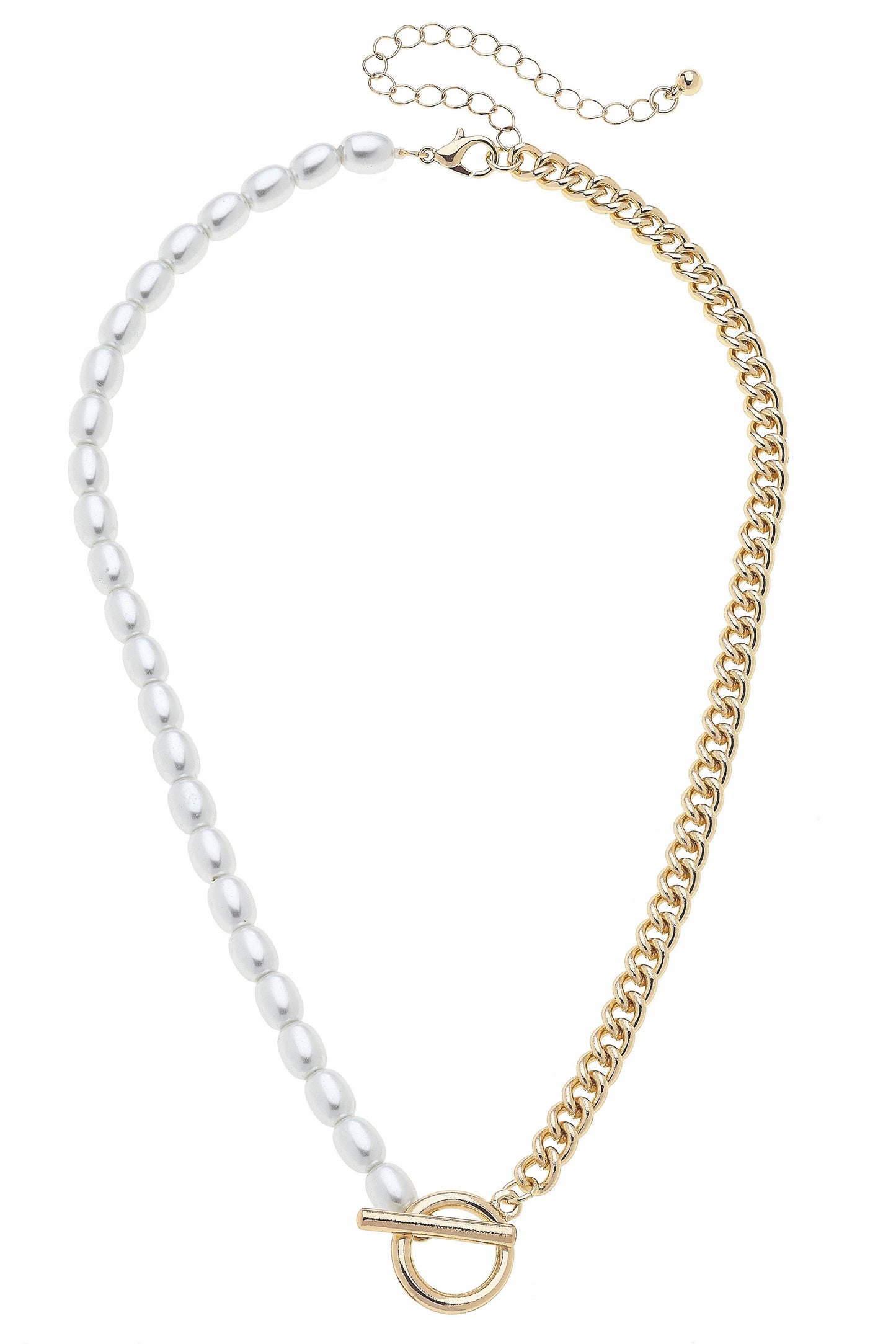 Estelle Half & Half Pearl Toggle Front Necklace in Ivory