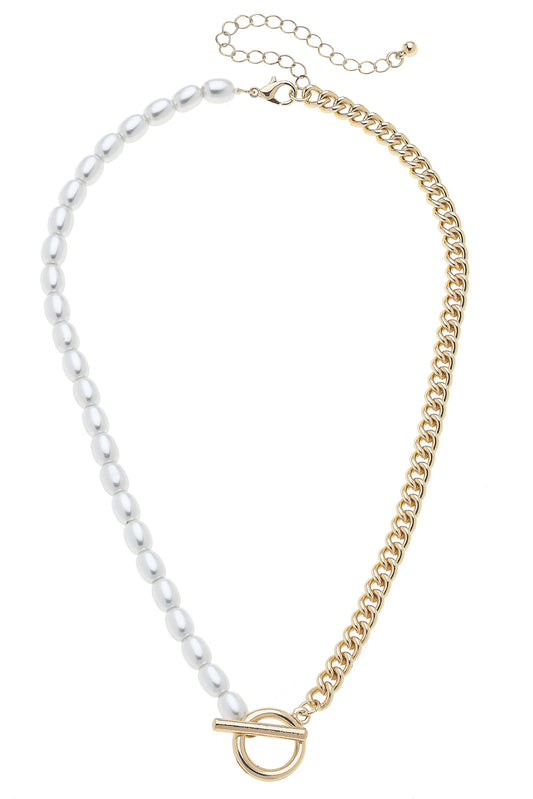Estelle Half & Half Pearl Toggle Front Necklace in Ivory
