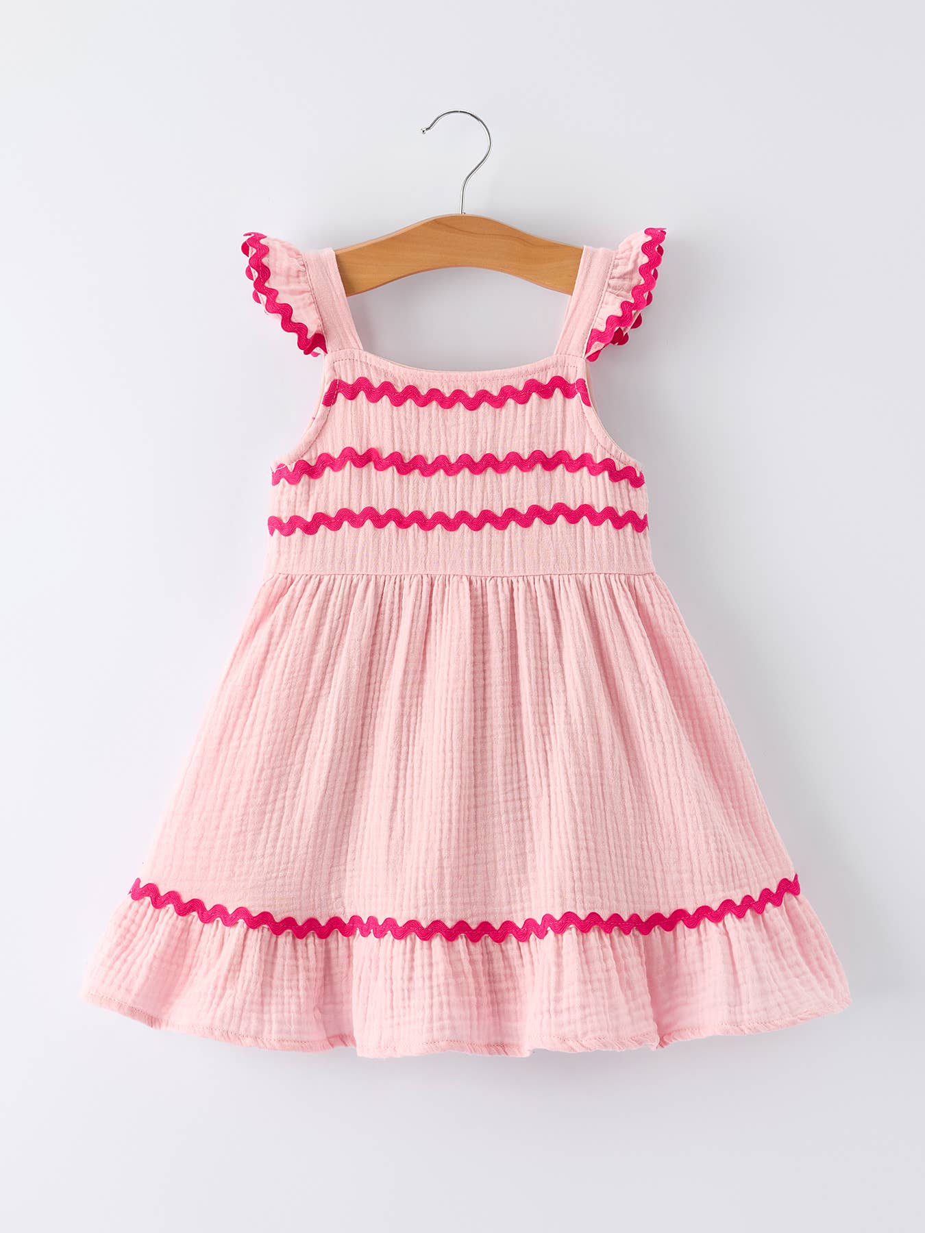 Summer Pink Girls Ruffle Trim Dress