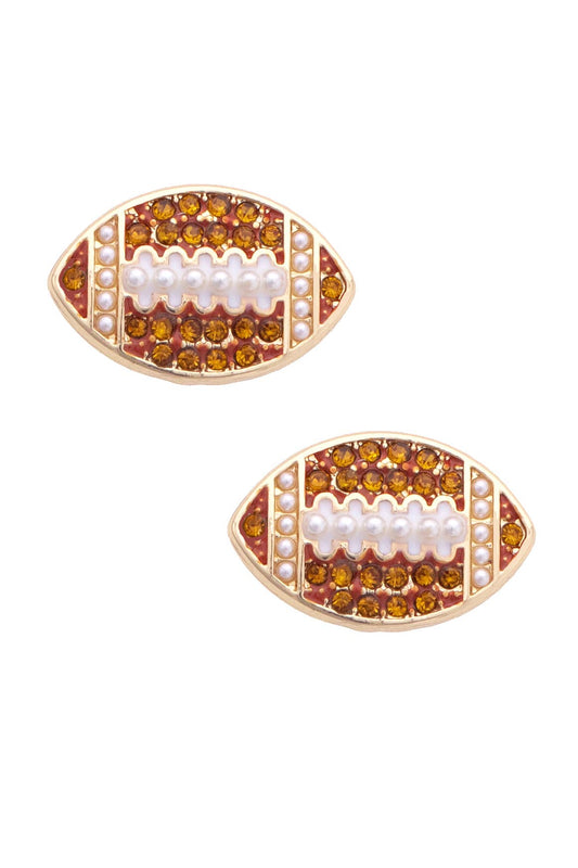 Pave Football Stud Earrings in Shiny Gold