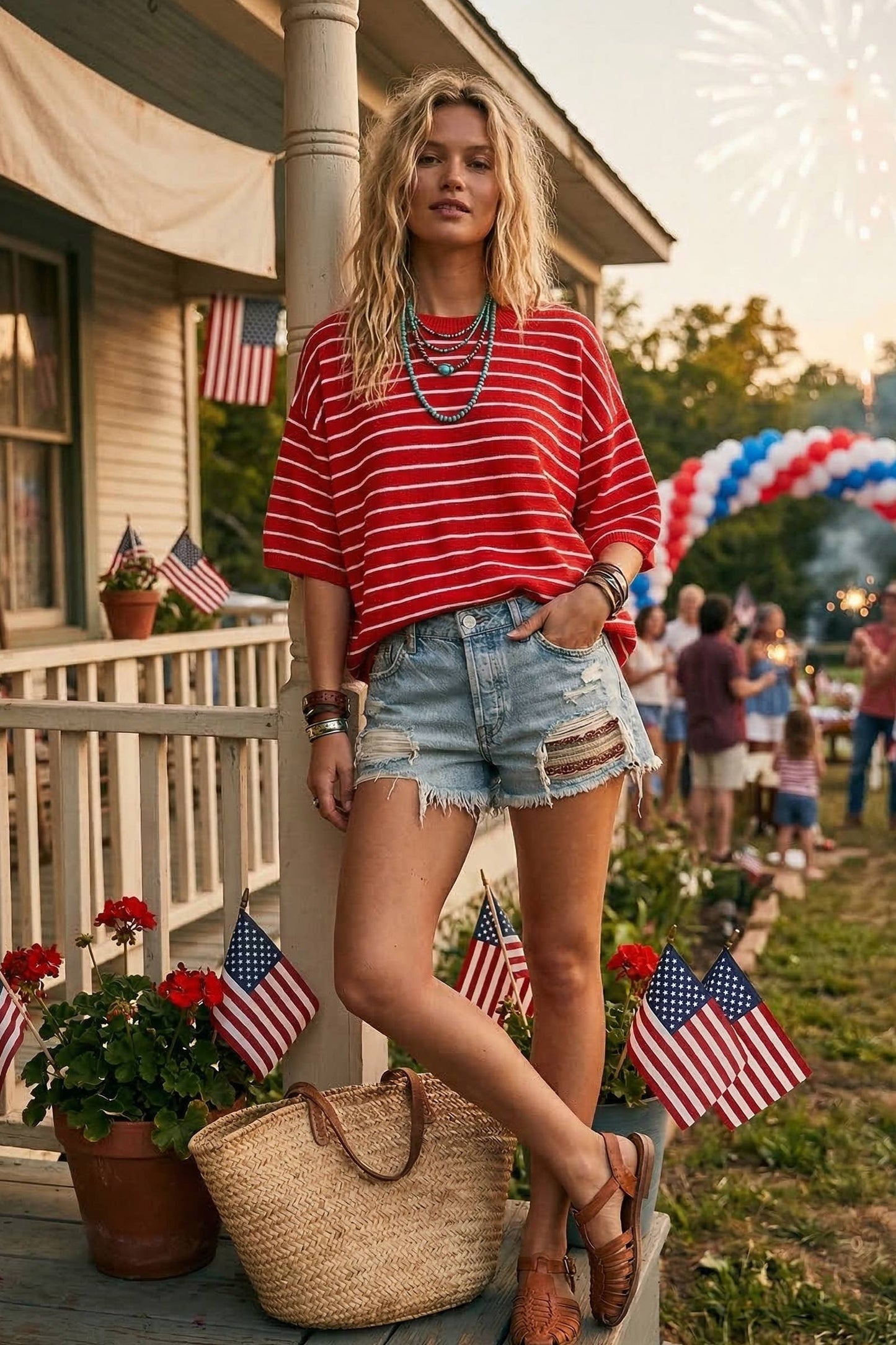 Striped Knit Short Sleeve Top