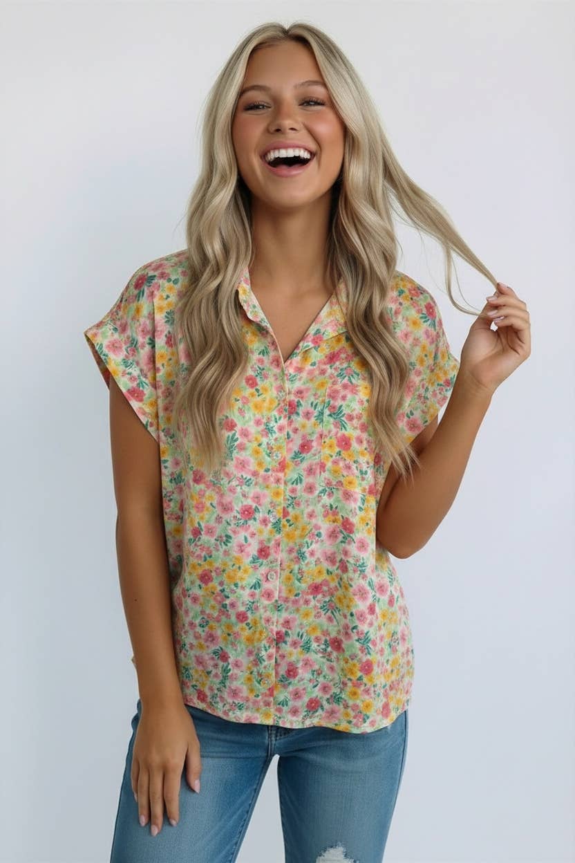 Floral Yellow Button Down Shirt