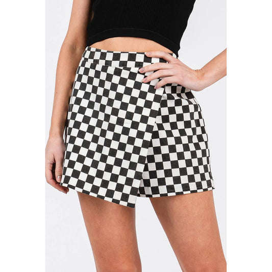 GAME DAY CHECKERED OVERLAY WRAP FRONT MINI SKORT