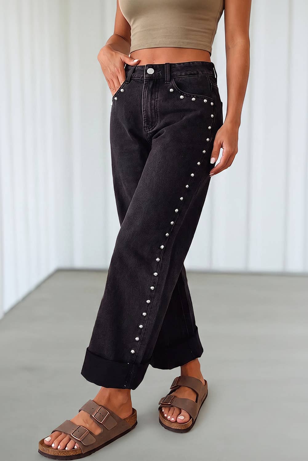 Black Studs Decoration Casual Jeans