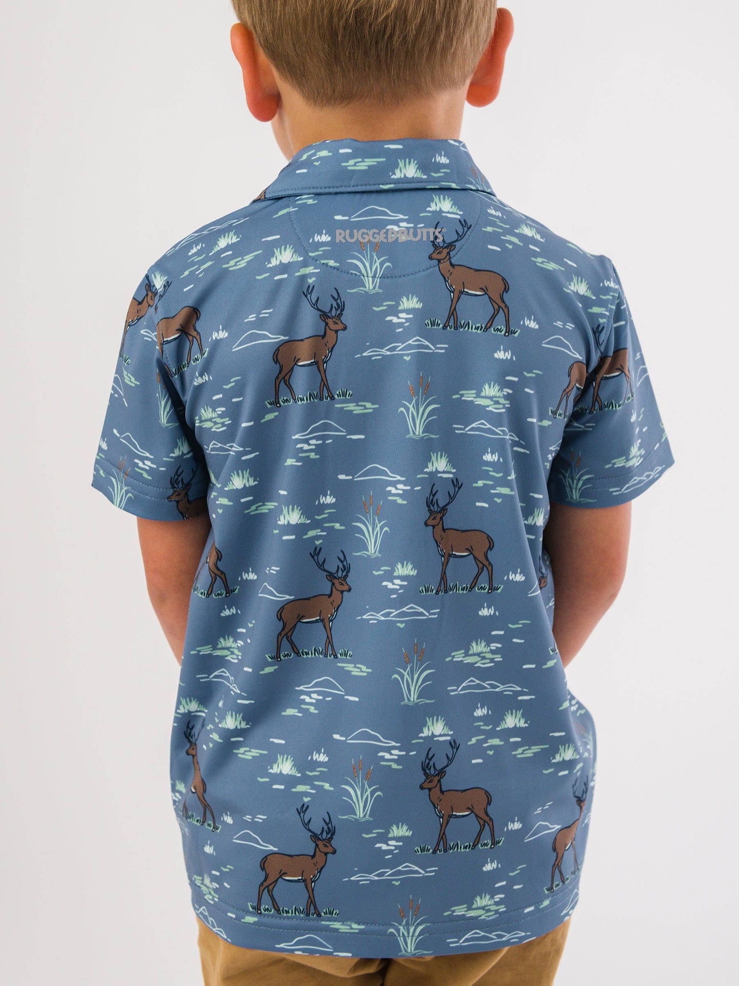 Boys Deer Antler Adventure Knit Short Sleeve Performance Polo