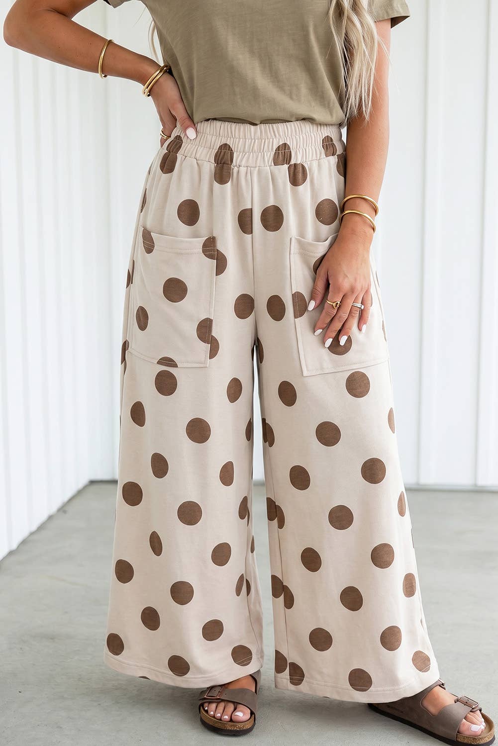 Polka Dot Wide Leg Pocket Shift Pants
