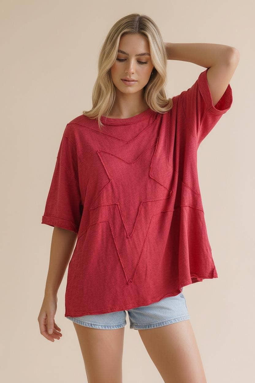 Star Patchwork Oversized Loose Fit Knit Top