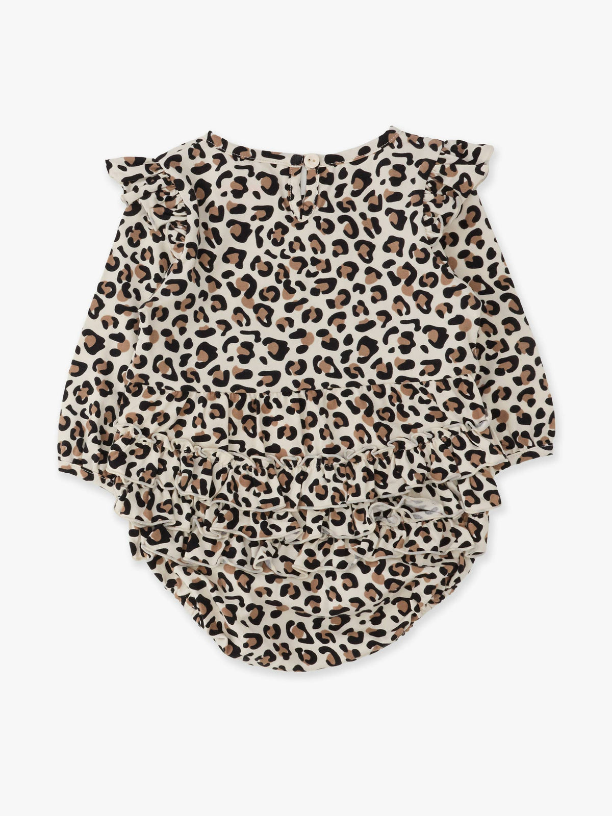 Baby Girls Classic Leopard Knit Long Sleeve Flutter Bubble Romper