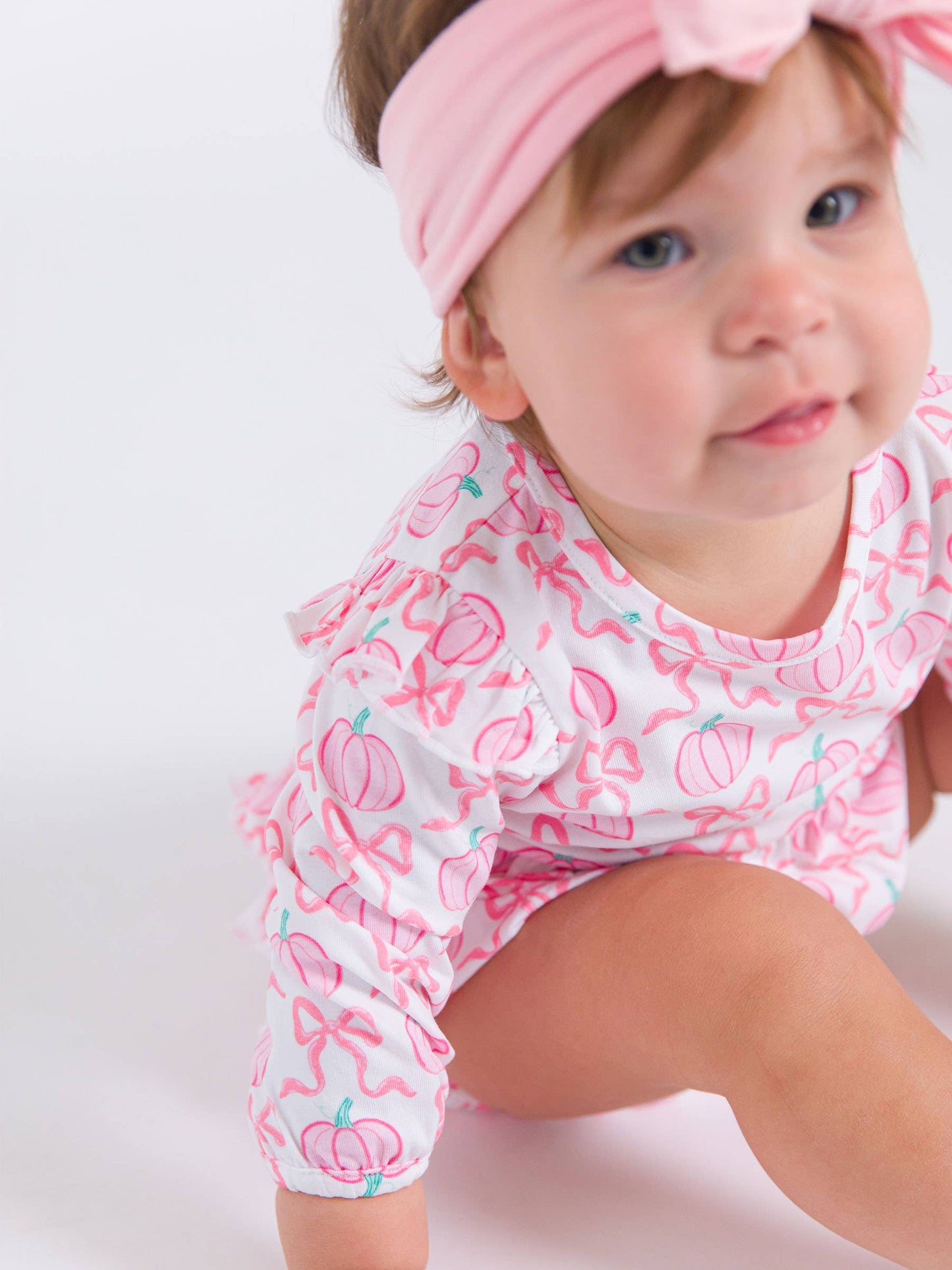 Baby Girls Pink Fairytale Pumpkins Knit Long Sleeve Flutter Bubble Romper