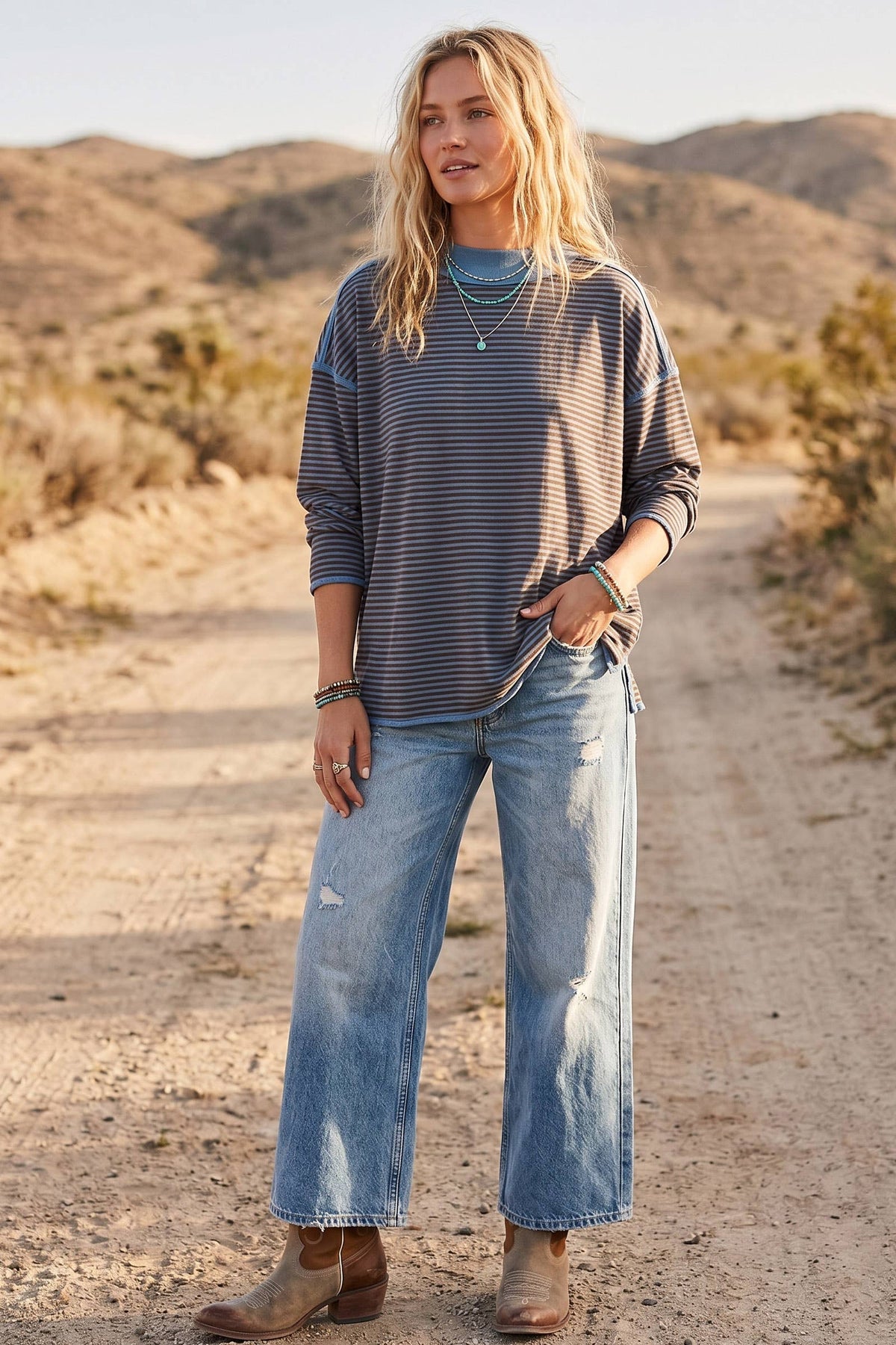 Oversized Contrast Trim Striped Top