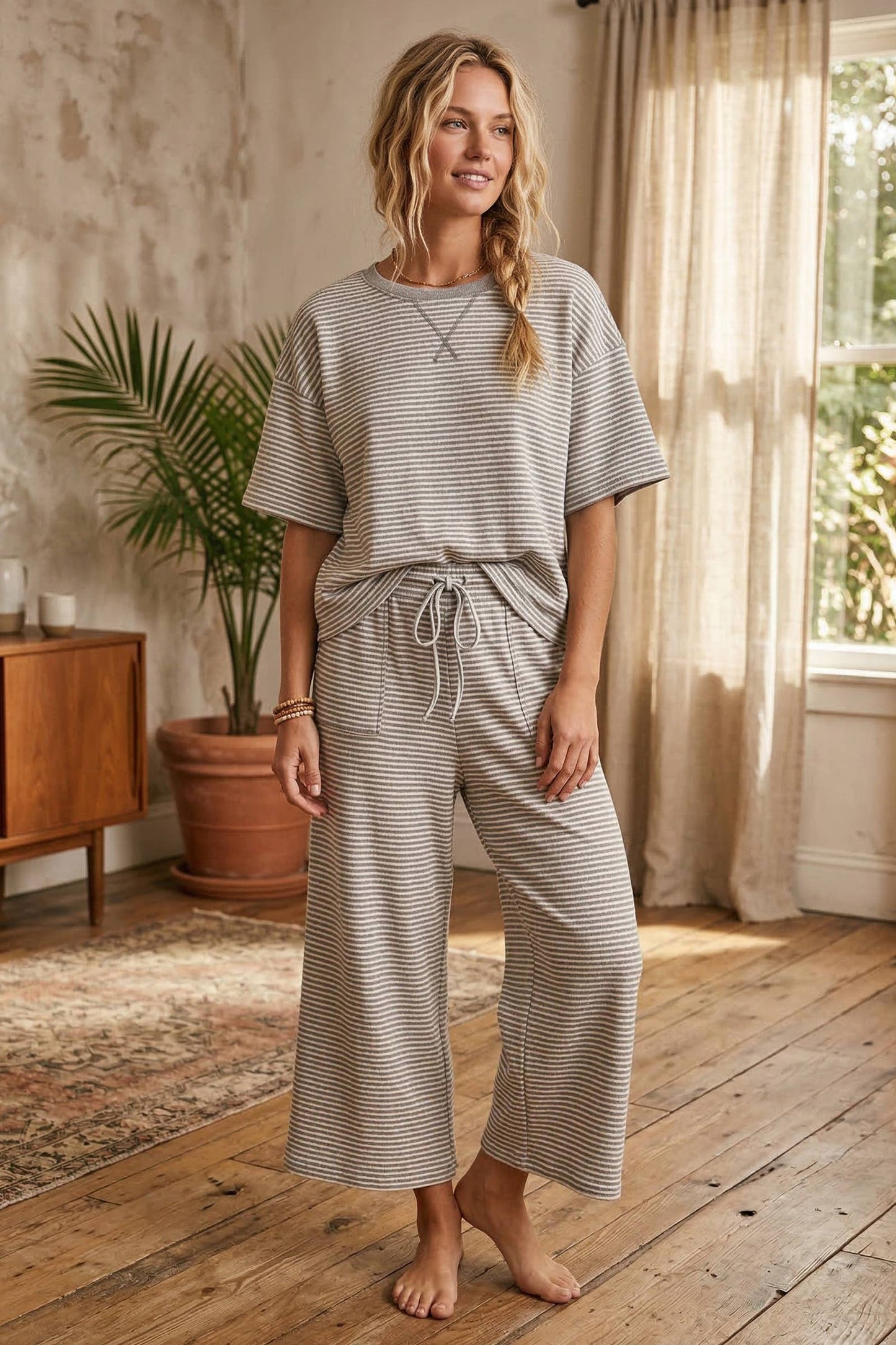 Striped Knit Top and Pants Set