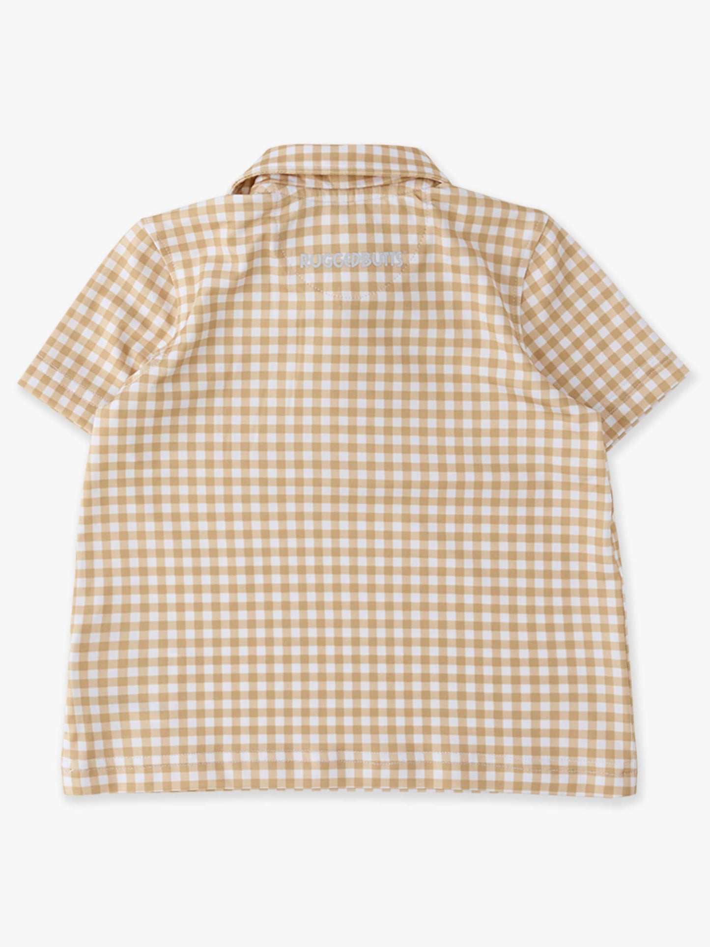 Boys Khaki Mini Gingham Knit Short Sleeve Performance Polo
