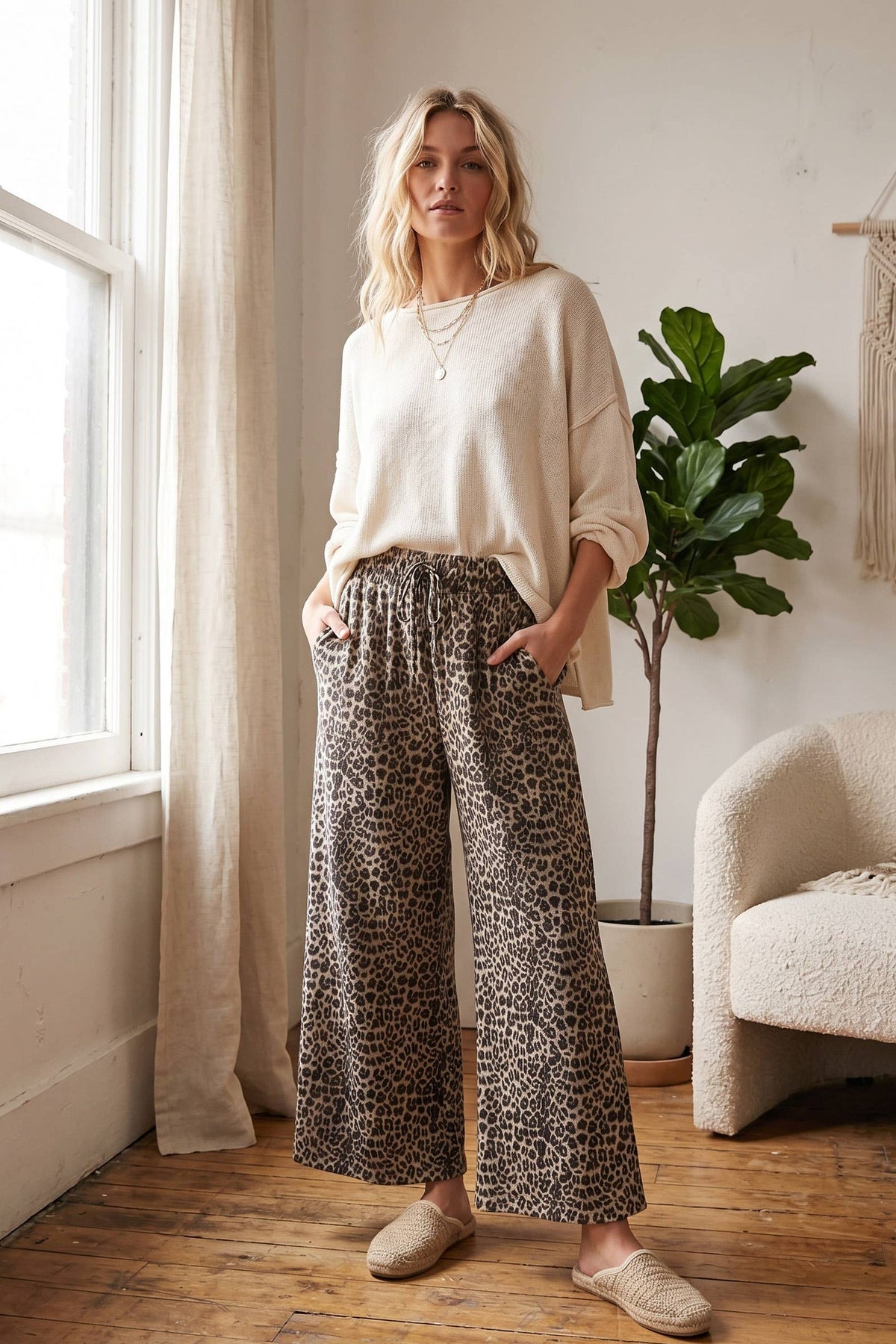 Leopard Wide Leg Terry Pants