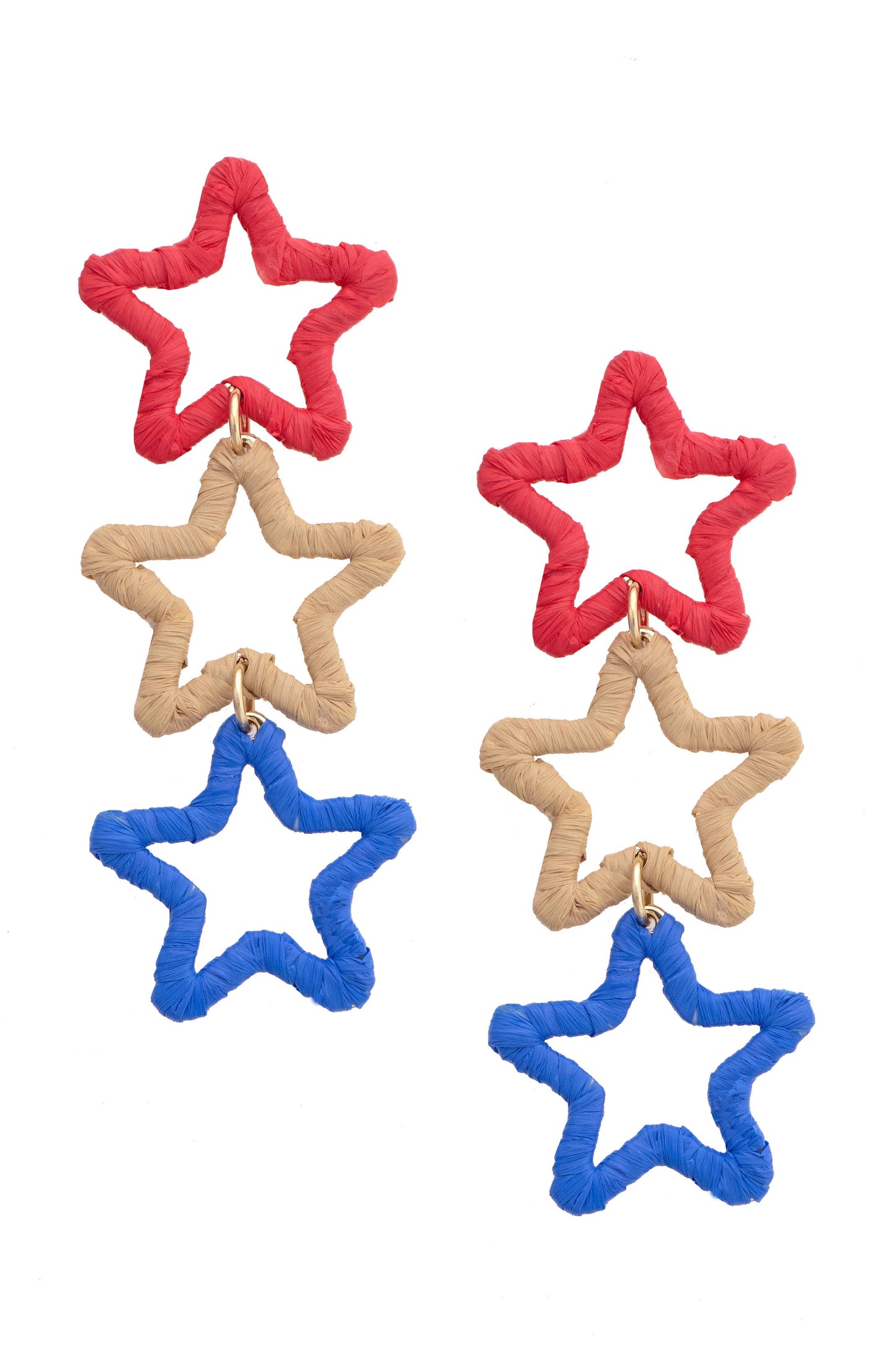 Triple Drop Raffia Star Earrings in Red
