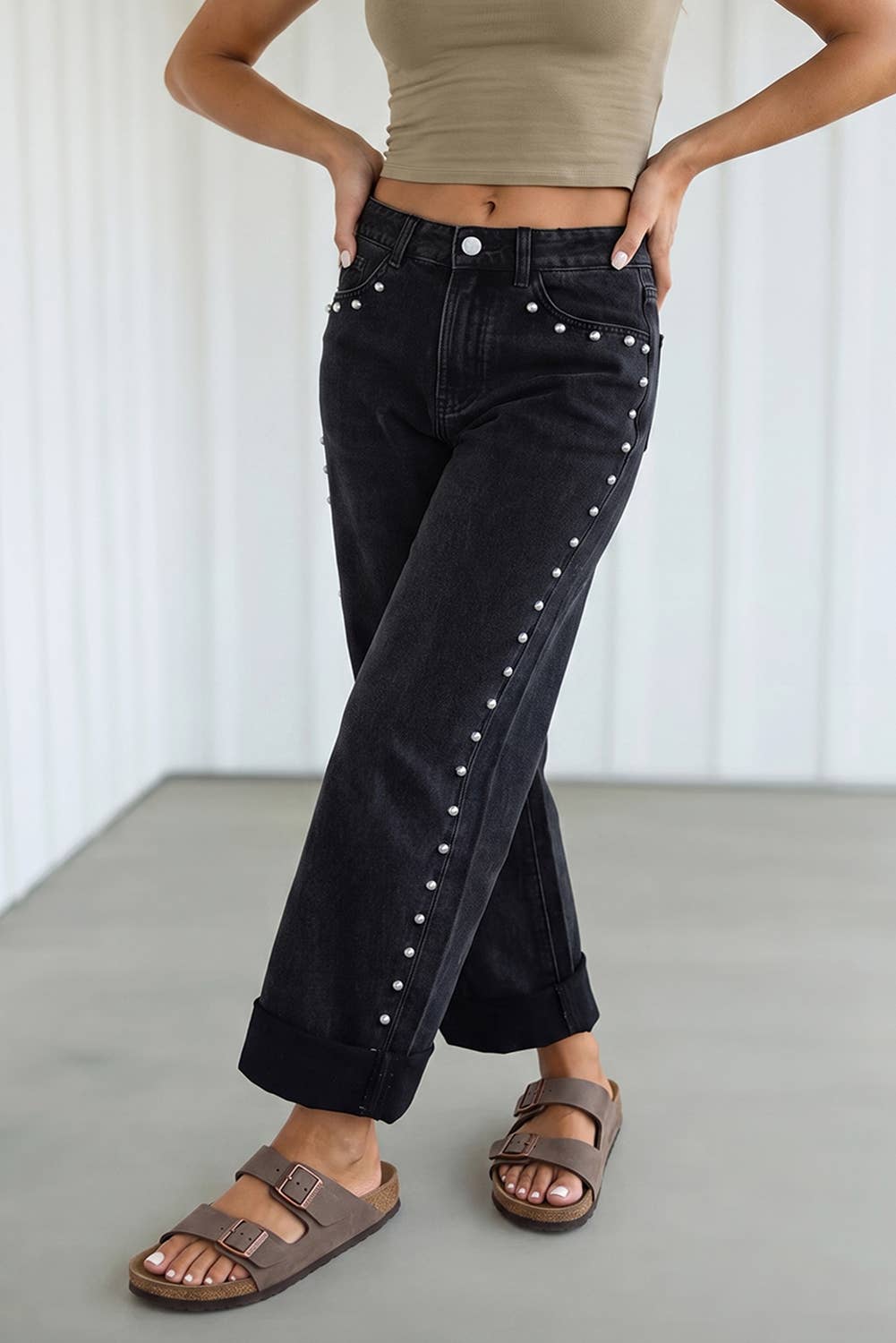 Black Studs Decoration Casual Jeans