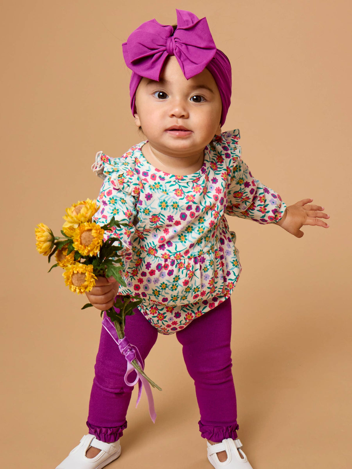 Baby Girls Wildflower Meadow Knit Long Sleeve Flutter Bubble Romper