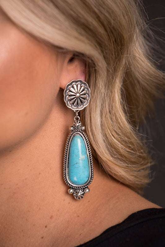 Turquoise Statement Earring on Silver Concho Post