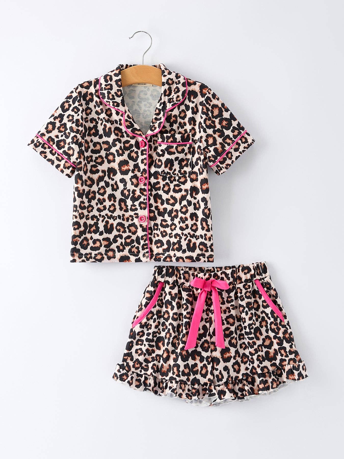 Kids Leopard Print Ruffle Pajama Set