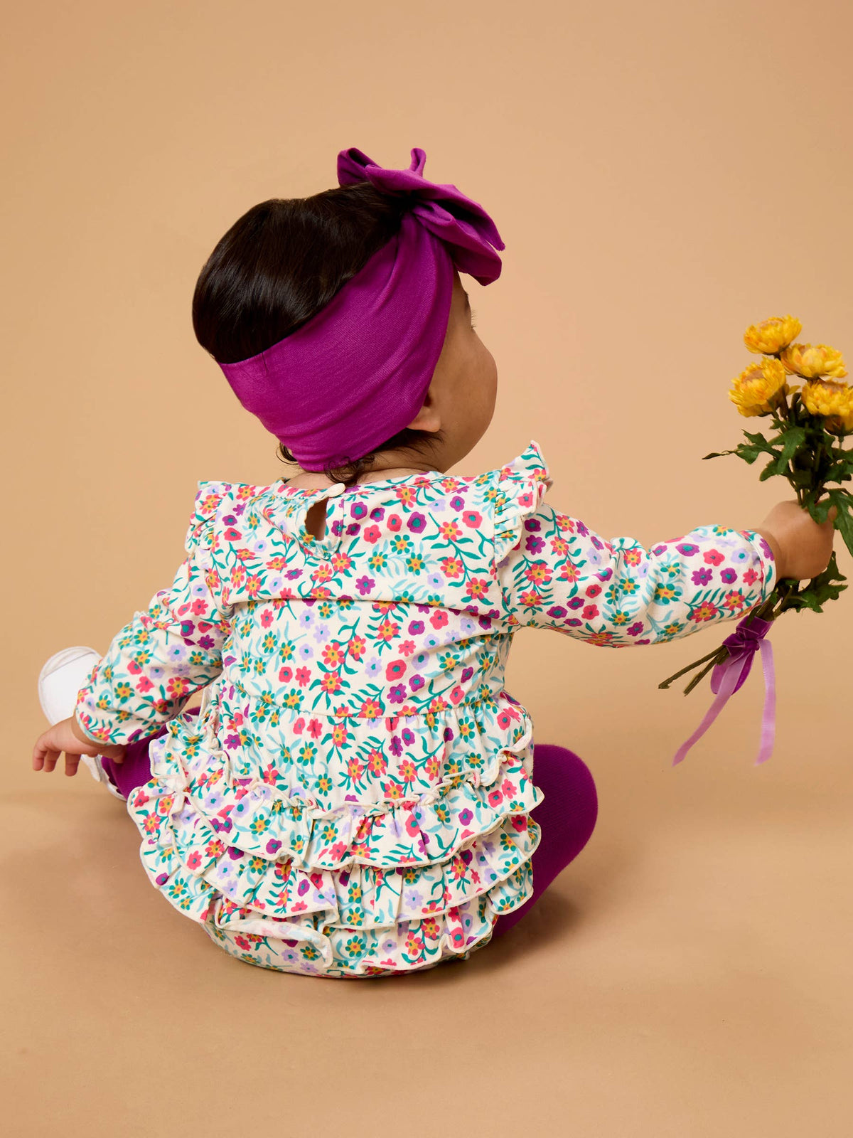 Baby Girls Wildflower Meadow Knit Long Sleeve Flutter Bubble Romper