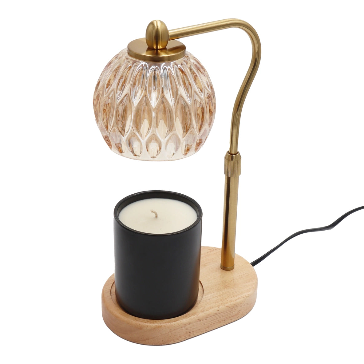 Candle Warmer Lamp - Crystal Glass & Wood Base - Gold