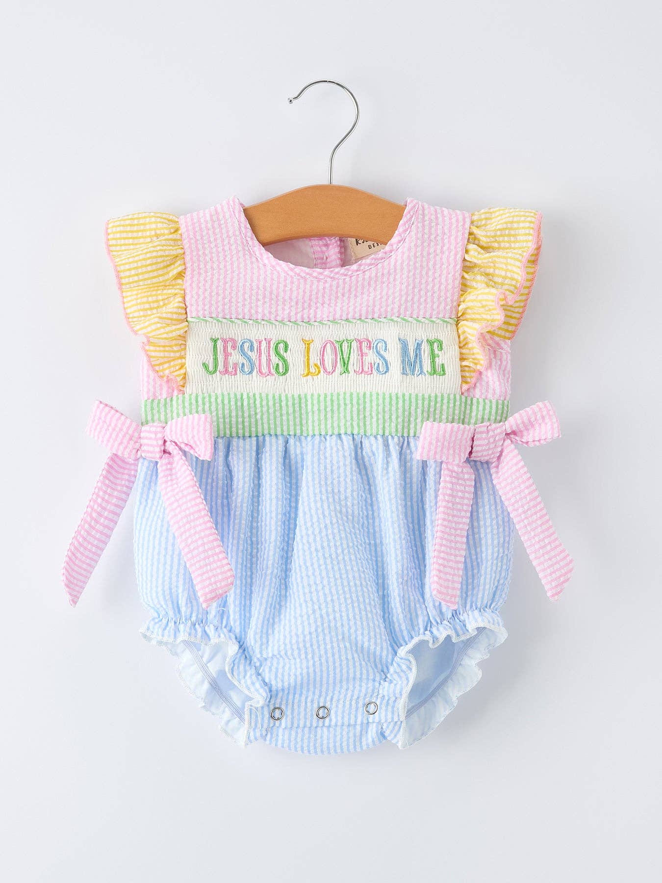 "Jesus Loves Me "Embroidered Baby Girls Romper