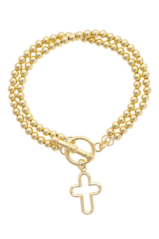 Foster Open Cross Ball Bead Stretch Toggle Bracelet