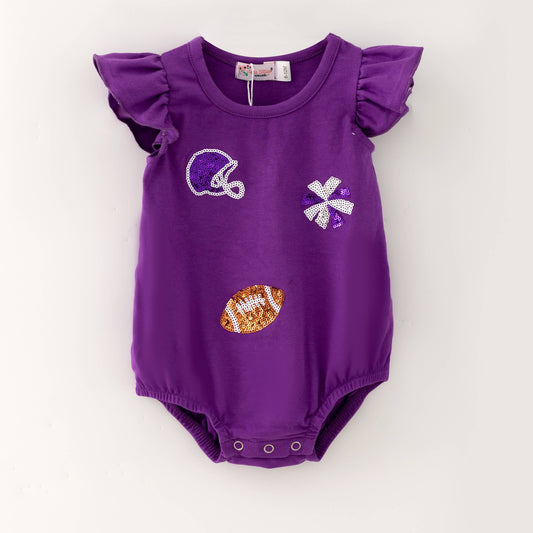 Purple Football Sequin Baby Romper