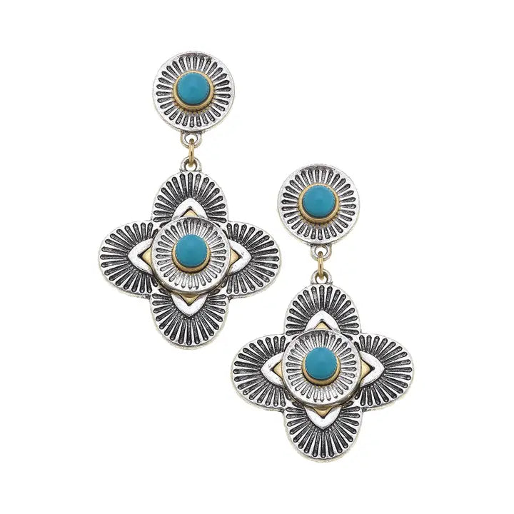 Rainwater Concho Earrings in Two Tone & Turquoise