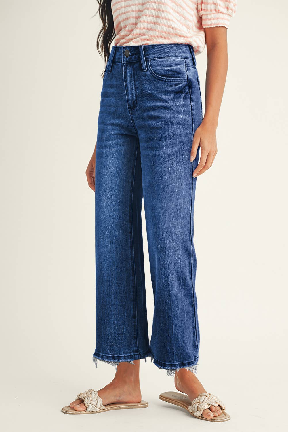 Mineral Wash Raw Hem High Waist Flared Jeans