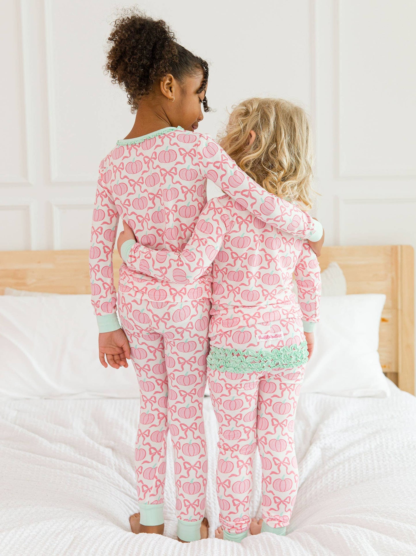 SoftSnooze™ Toddler Girls Bamboo Viscose Pink Fairytale Pumpkins Ruffle Long Sleeve Pajama Set with Signature Rear Ruffles
