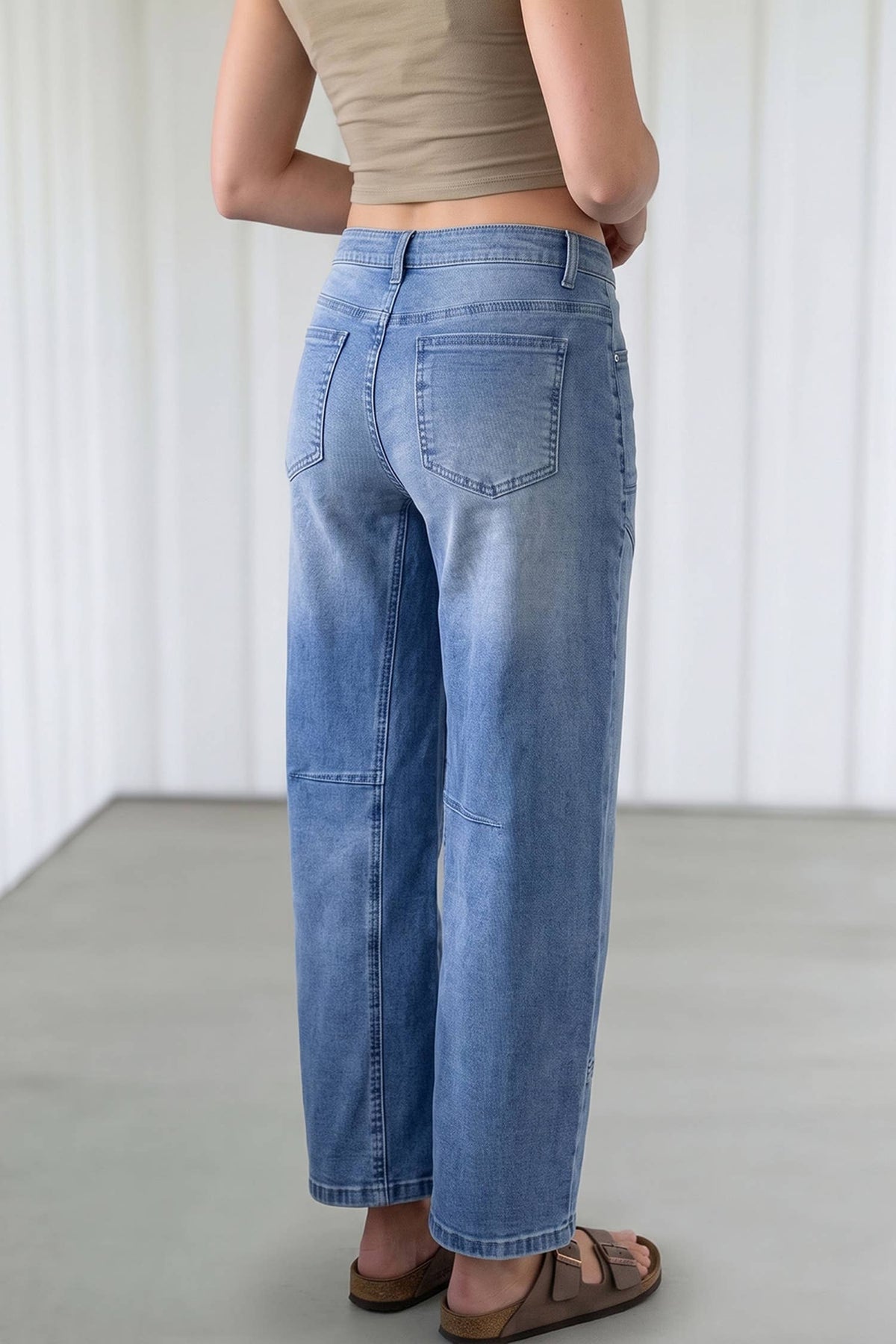 Solid Patchwork Pockets Straight Jeans