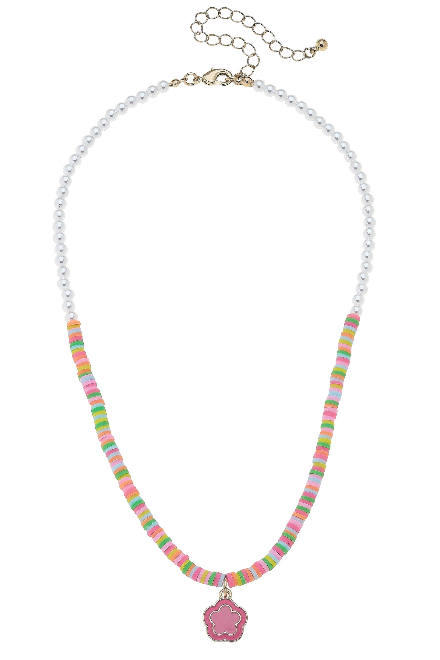 Ava Pearl Color Block Enamel Flower Children's Necklace