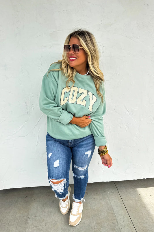 Cozy Sherpa Embroidered Sweatshirt