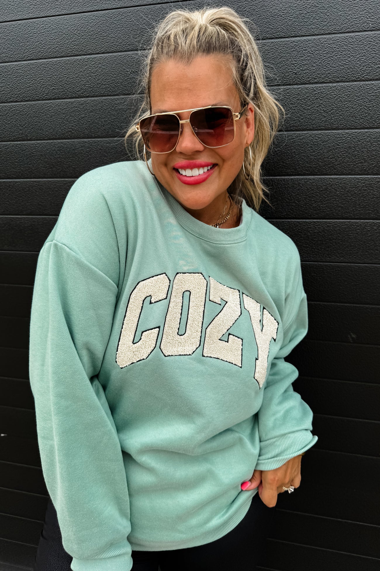 Cozy Sherpa Embroidered Sweatshirt