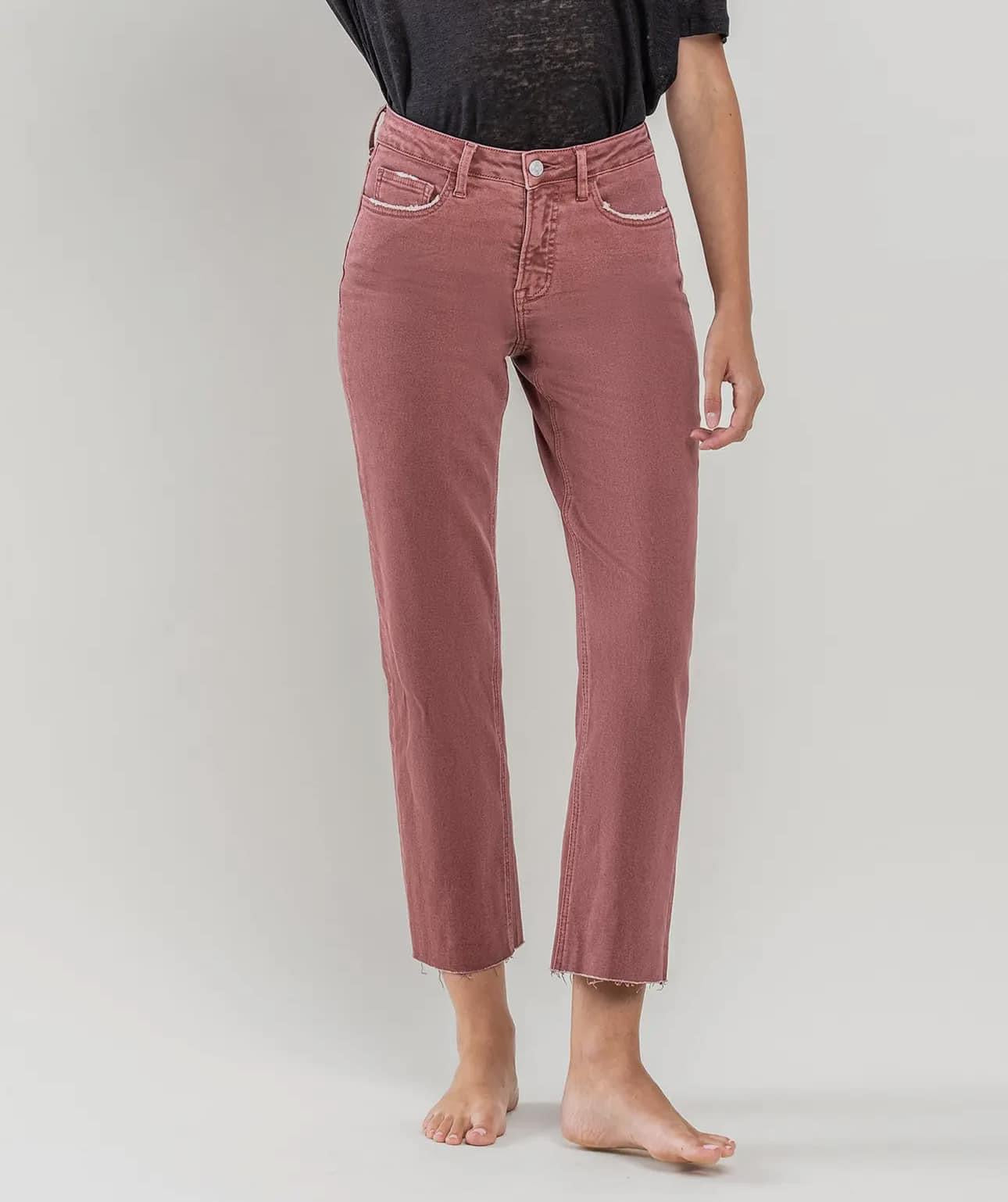 Wine High Rise Stretch Straight Leg Jeans