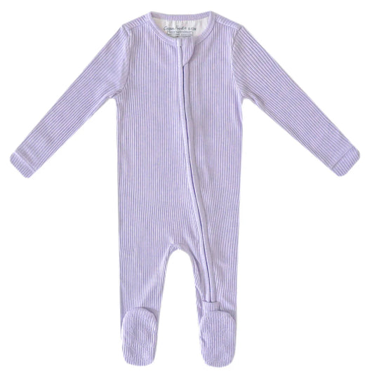 Periwinkle Rib Knit Zip-up Footie