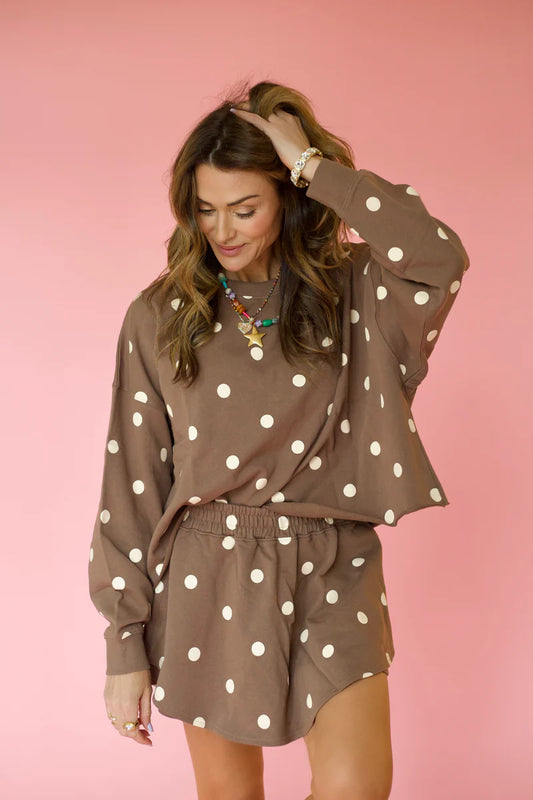 Mocha Polka Dot Set - Crop & Skort