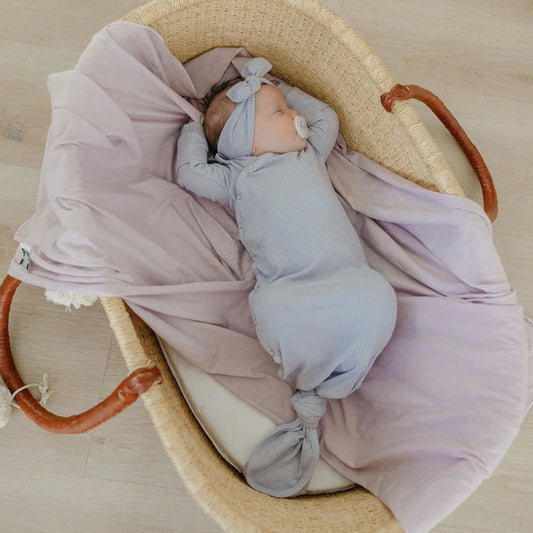 Periwinkle Rib Knit Newborn Knotted Gown