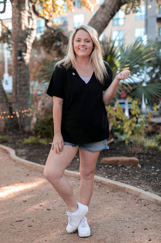 Boyfriend V Neck Short Sleeve- Midnight